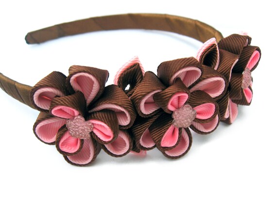 Items Similar To Headband With Flowers Chocolate, Pink. For Girl. Girl ...