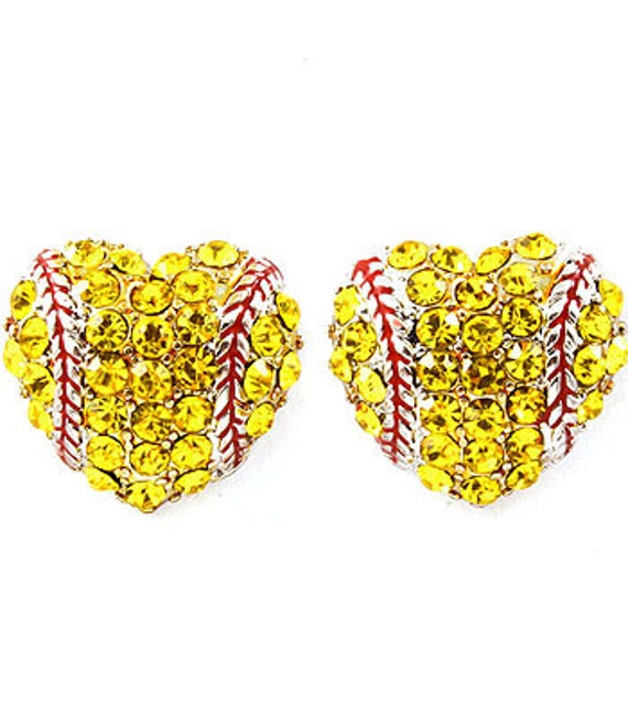 Items similar to Fastpitch Softball Bling Heart Earrings on Etsy