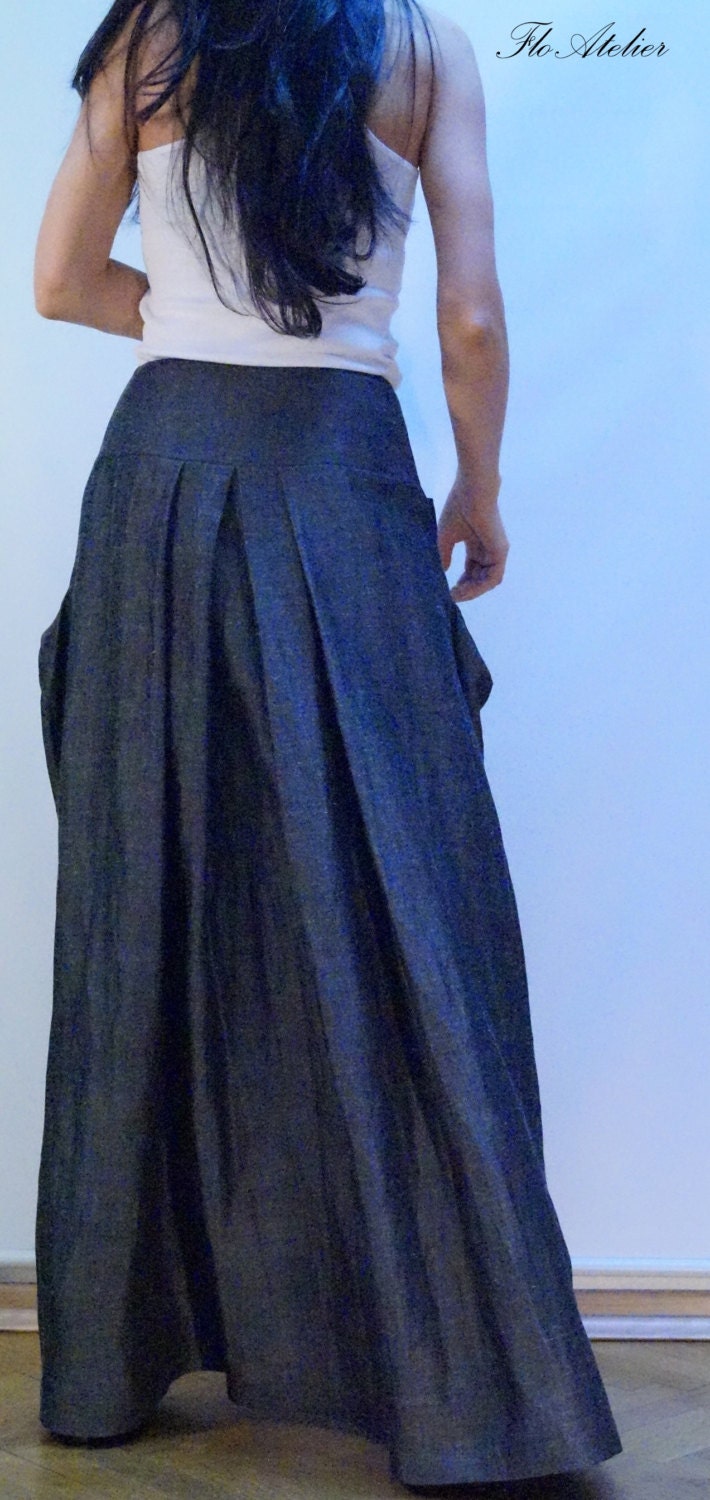 Long Loose Linen Skirt/Summer Maxi Skirt/Gray Extravagant Maxi