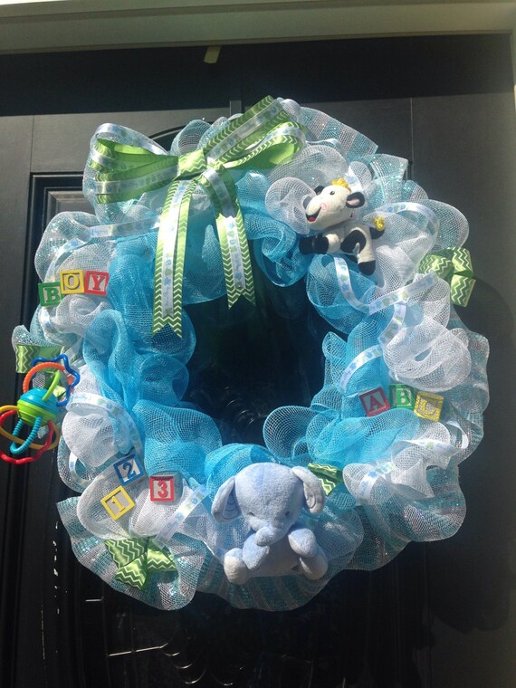 Items similar to Baby shower wreath, front door wreath, baby
