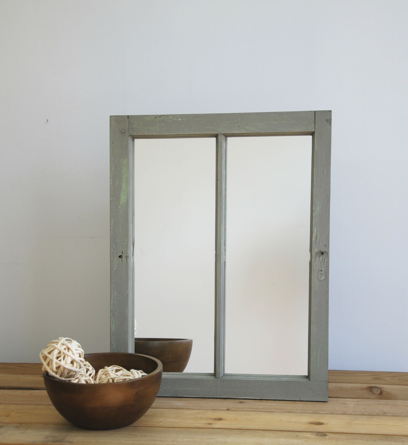 Old Two Panel Wooden Window Frame Mirror