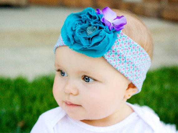 Blue Purple and Teal Floral Head Wrap: Blue Purple and Teal