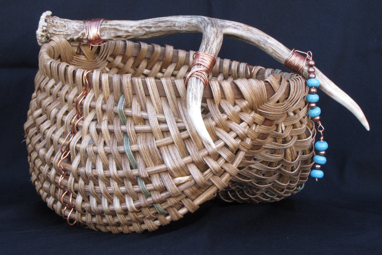 Egg basket with deer antler handle by ItsAlwaysSomethingHJ on Etsy