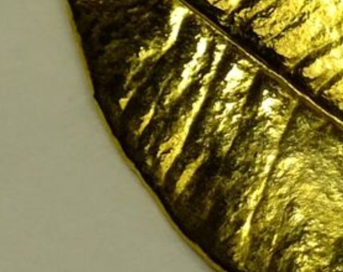 Storewide 25% Off SALE Vintage 18k Gold Plated Textured Designer Real Leaf Necklace Pendant Featuring Elegant Shimmering Style