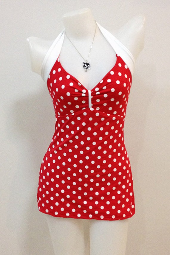 Vtg Bettie Swimsuit in Red Polka Dot Vintage by beautychicshop