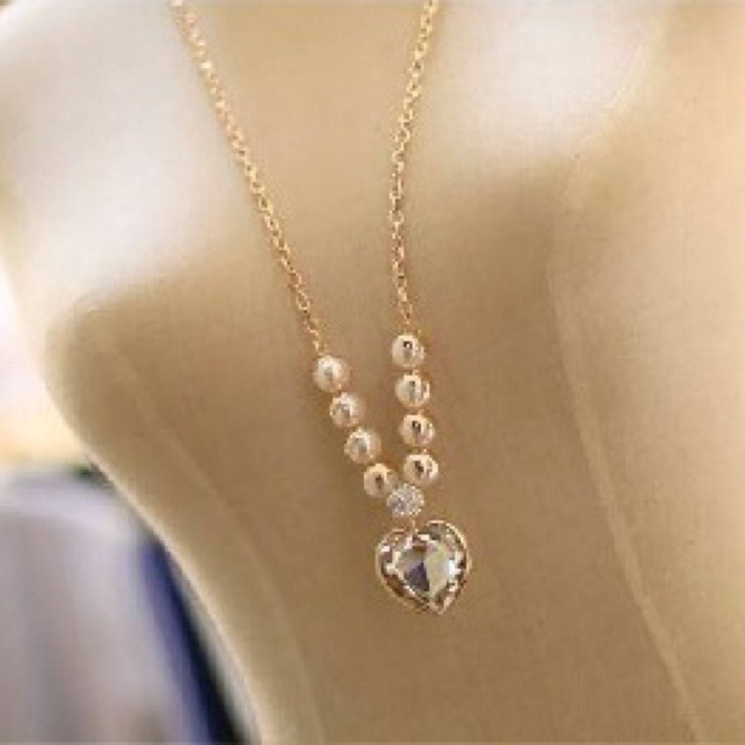 Long chain necklace heart pendantRose gold by shiningstore on Etsy