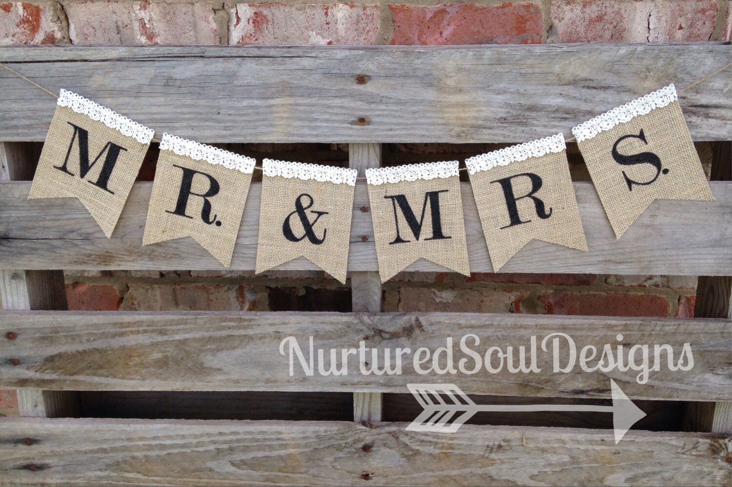 Mr and Mrs Burlap Lace Bunting/ Mr & Mrs by NurturedSoulDesigns