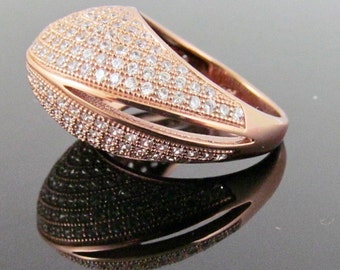 ... Gold Vermeil Ladies Dome Cocktail Ring with White Cubic Zirconia Micro