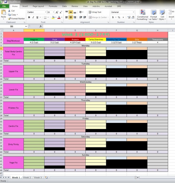 Items Similar To 21 Day Fix 1500 To 1799 Tracking Workbook Excel File On Etsy 0037