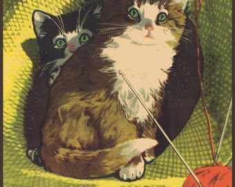 kittens print of a coloring sample page from a 1940s coloring book image 7 x 9 fits 11 x 14 mat fabulous colors - Coloring Book Yarns kittens print of a coloring sample page from a 1940s coloring book image 7 x 9 fits 11 x 14 mat fabulous colors - Coloring Book Yarns