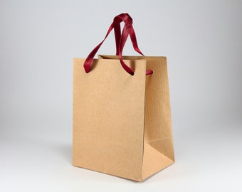 80 Natural Brown Paper Favor Bags with Handles - SMALL SQUARE ...