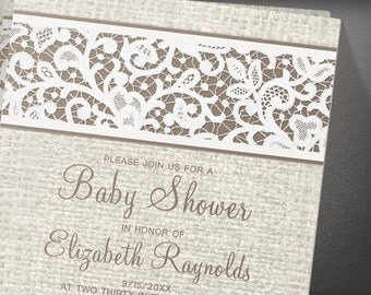 brown rustic burlap baby shower invites