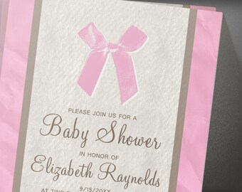 brown vintage bow & linen baby shower invites