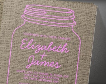 Brown Rustic Burlap Mason Jar Wedding invites