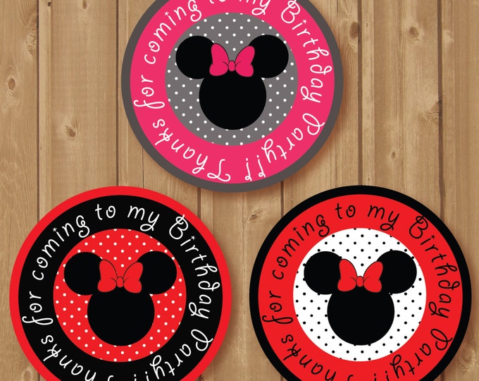 Thank You Favor Tags .Minnie Mouse. Pink, red, black. Printable Favor Tags Minnie Birthday diy Thank You Tags INSTANT DOWNLOAD