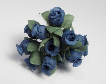 Flower Blue Rose Small Artificial Flowers 1 set of 12 leaves silk flowers supplies bendable wire home decor wedding crafts accessories