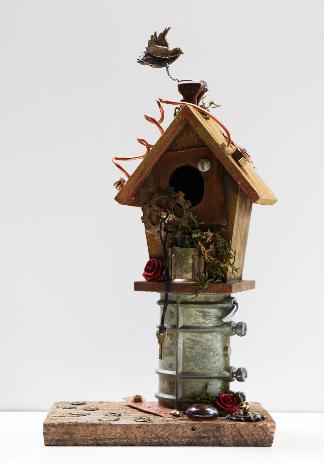 Steampunk Wood Birdhouse Handmade Wooden by BellozziDesigns