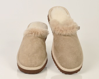Women's slippers, Fur slippers, Sheepskin slippers, Wool slippers, Beige slippers, Winter slippers, warm slippers, Slippers for gift