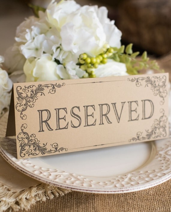 Reserved Wedding Table Sign Kraft Reserved Sign Instant
