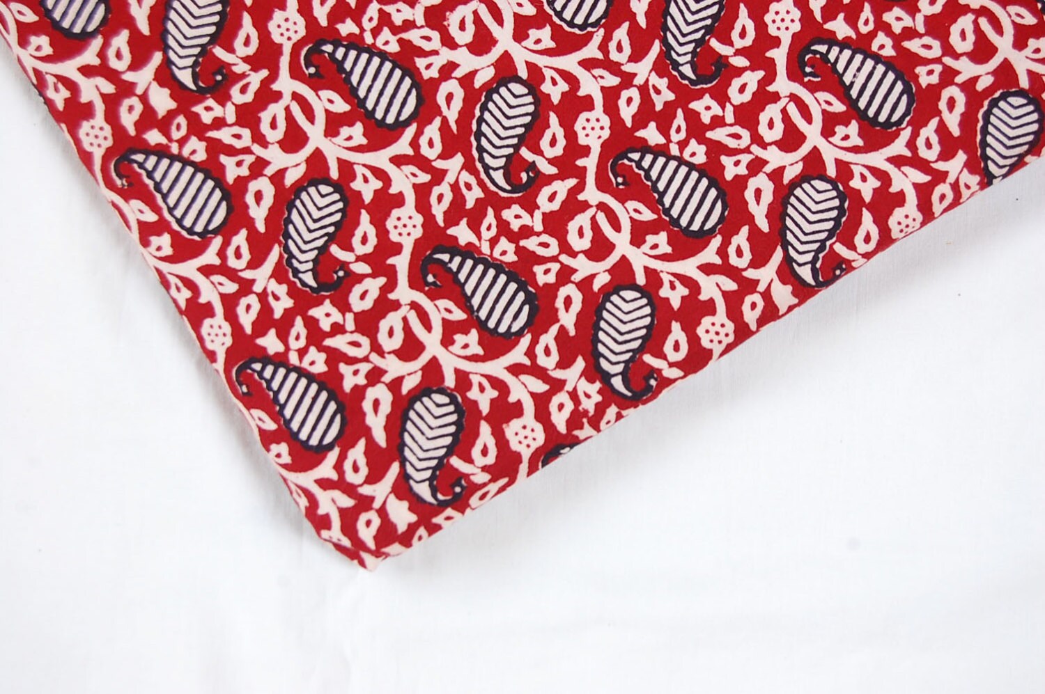Red and Black Paisley fabric Block Print by BombayFabricStore