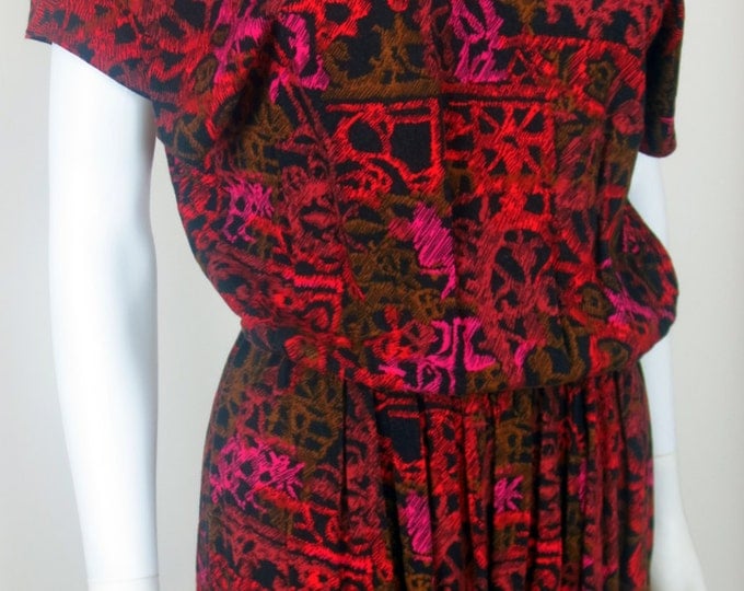 70s Abstract tribal printed rayon elastic waist jumpsuit