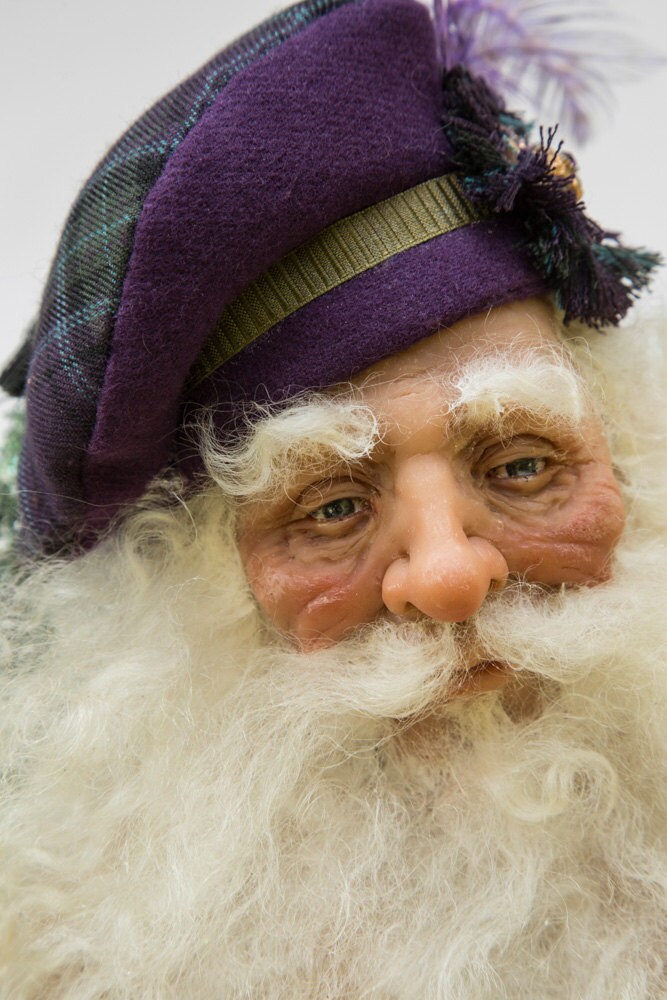 Santa Doll, ooak Purple Scottish Highlander Santa, Handcrafted by artist Walt Carter