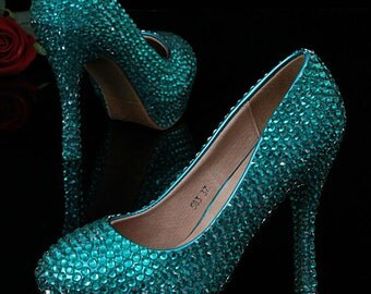 Bling wedding Shoes crystals Closed Toe Heels platform high heel ...