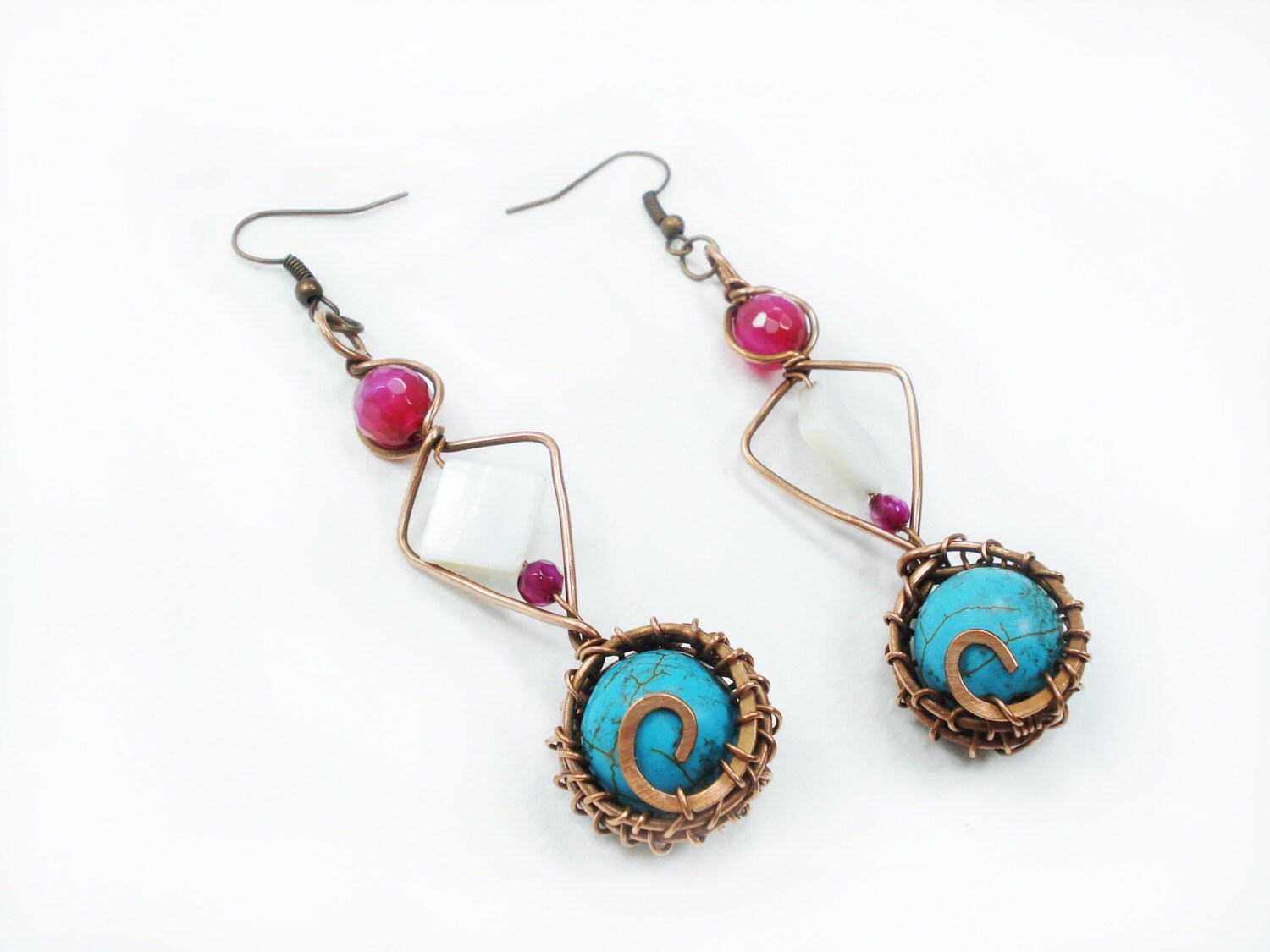 Wire wrapped earrings turquoise earrings by MargosHandmade on Etsy