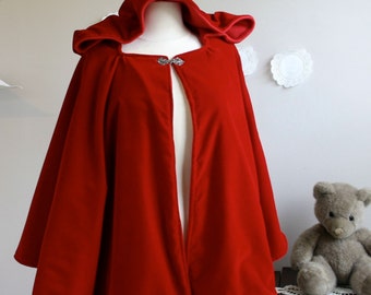 Red Riding Hood Cape Womens Red Hooded Cape Adult Little Red Riding Hood costume in wool or velvet