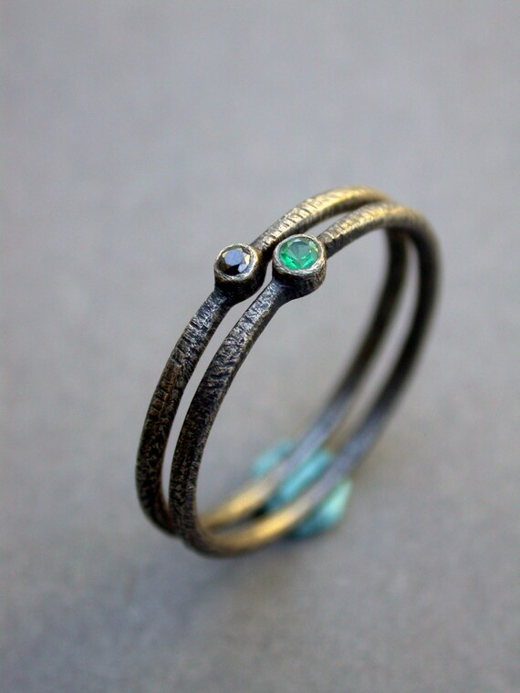 emerald black diamond wedding ring green engagement ring stackable wedding modern rings simple handmade jaime jo fisher modern bride - Green Wedding Rings emerald black diamond wedding ring green engagement ring stackable wedding modern rings simple handmade jaime jo fisher modern bride - Green Wedding Rings