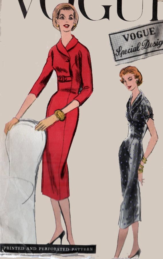 vogue sheath dress pattern Dress Vogue Shawl Vintage Collar Special 4718 Design 1950s with Sheath