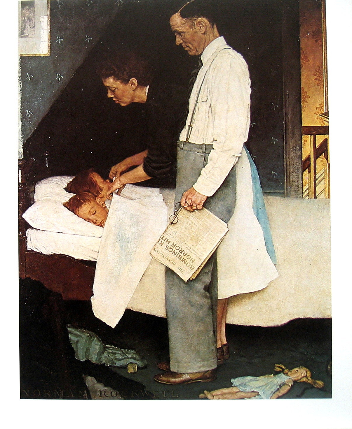 Freedom from Fear Large Norman Rockwell by mysunshinevintage