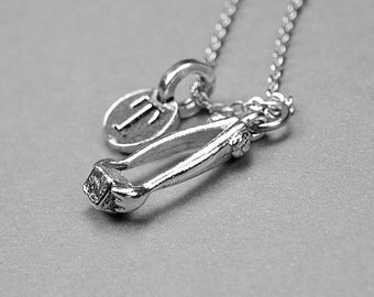 Ice Cube Tongs Charm Necklace, tongs charm, 3D silver plated pewter, initial necklace, initial hand stamped, personalized, monogram