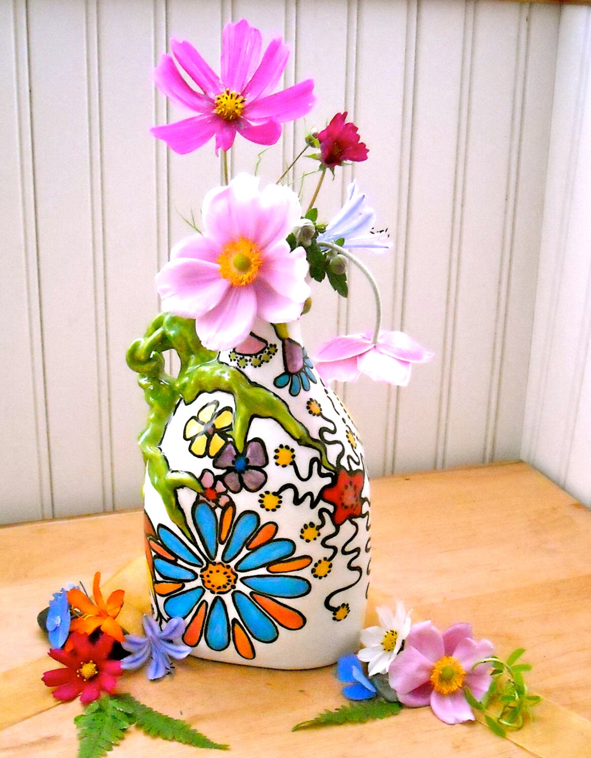 Dr. Seuss Flower Garden Pitcher Vase HandMade by LoveArtWorks