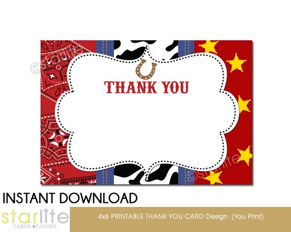 Printable Western Baby Shower Thank You Card Cowboy Birthday