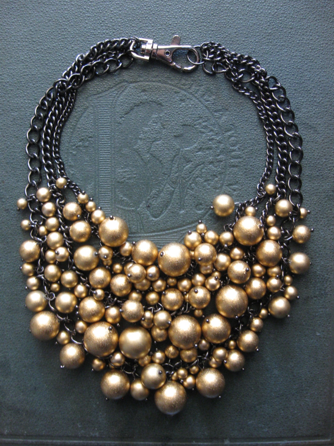 Black and Gold Statement Bib Necklace Holiday Formal