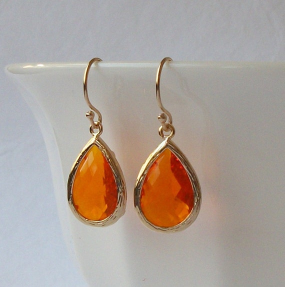 Bright Orange Crystal Drop Earrings by PeriniDesigns on Etsy