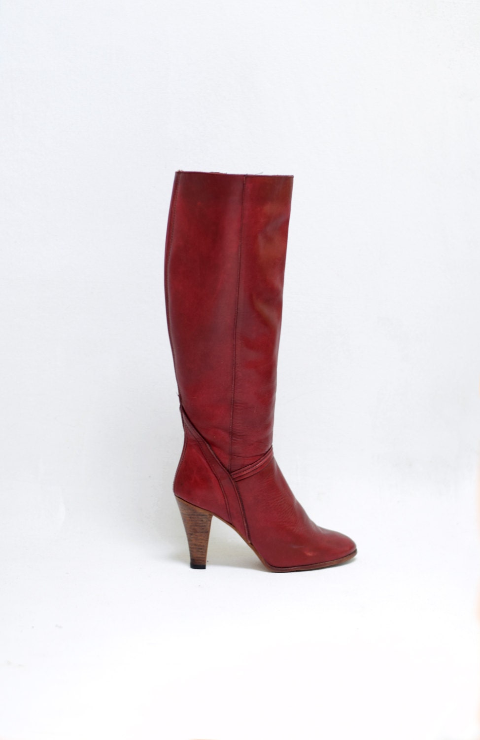 wine leather knee high boots