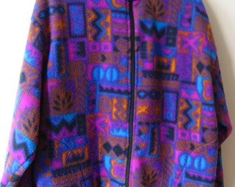 Vintage 80s fleece jacket abstract print / hipster clothing / grunge ...