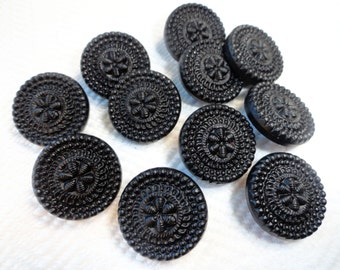 Antique Black Glass Buttons - Elegant Victorian Vintage Your Choice of 3/4 or 7/8 inch 19mm 22 mm for Jewelry Beads Sewing Knitting