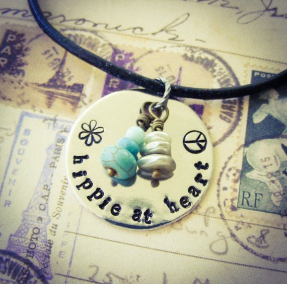 Hippie at Heart Hand Stamped Pendant Necklace by meiguidesigns
