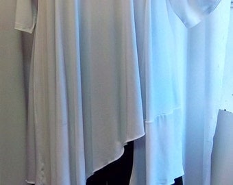 Coco and Juan, Plus Size Tunic, Asymmetric Women's Tunic Top, White, Traveler Knit Size 2 (fits 3X,4X) Bust 60 inches