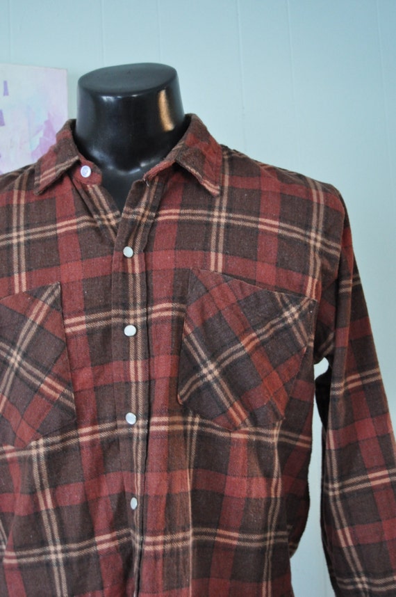 Vintage Flannel Shirt with Pearl Snaps by Haband Soft Thin Red