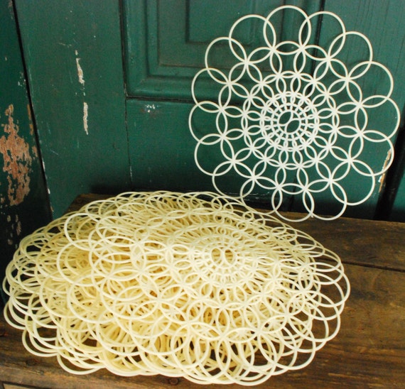 Vintage plastic doilies lace large doily shabby chic