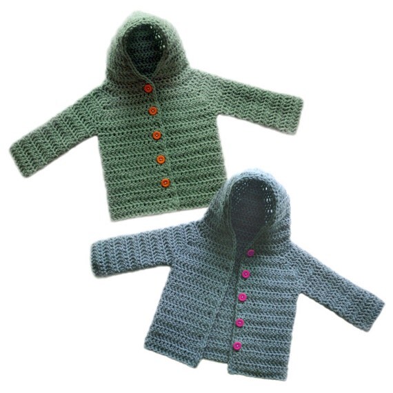 Hooded Baby Cardigan Sweater 5 Sizes PDF Crochet Pattern