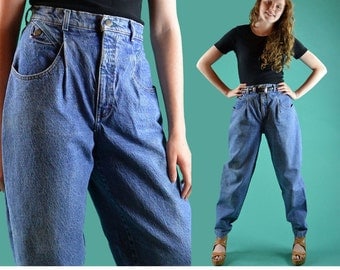 Vintage 80s High Waist Jeans Acid Wash Pleated Harem Jeans Taper Leg ...
