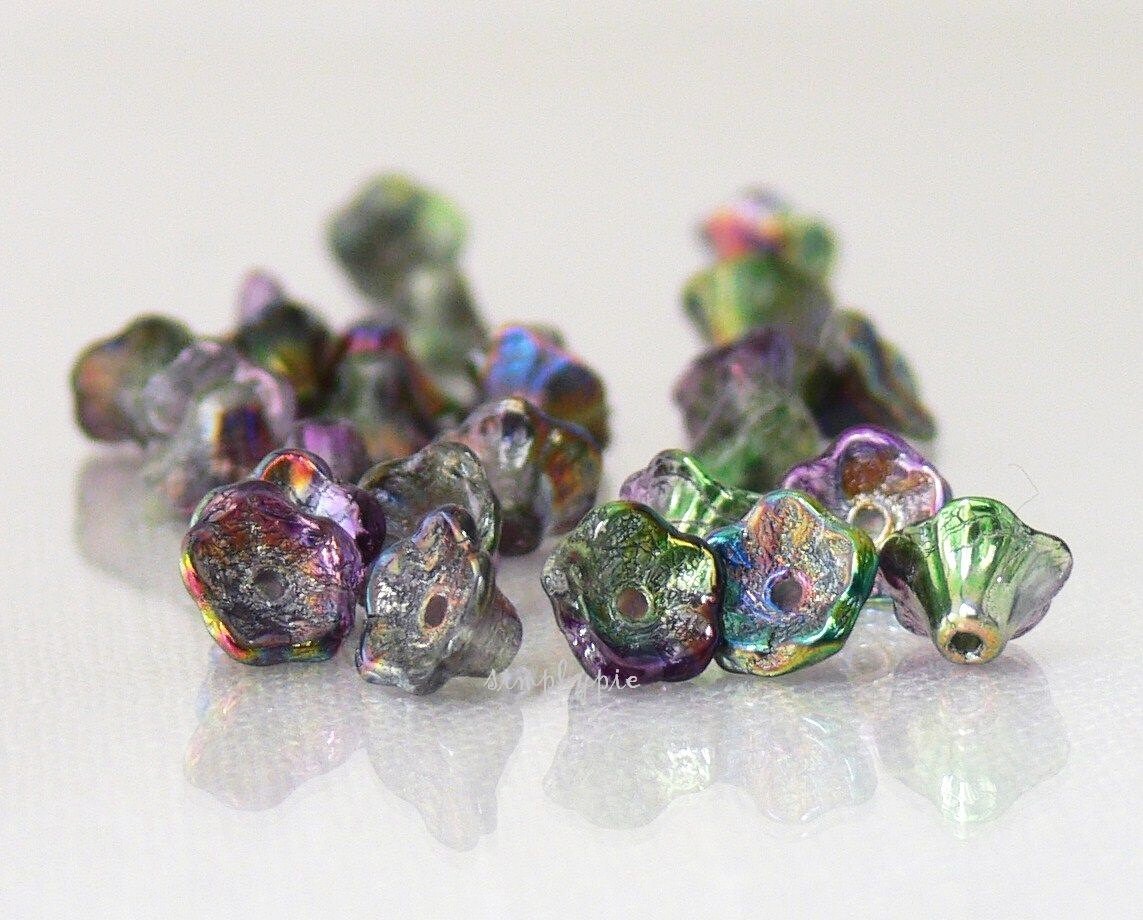 Magic Orchid Flower Cup Trumpet 20 Czech Glass Beads 7x5mm