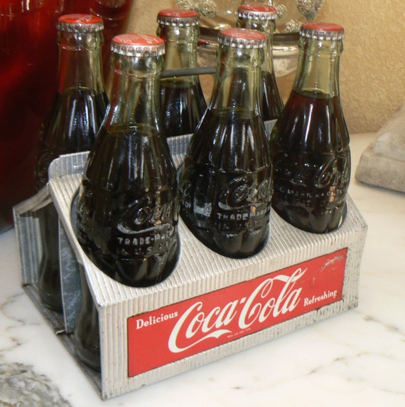 Vintage Aluminum Six Pack Coca-Cola Carrier with 6 by KrauseHaus