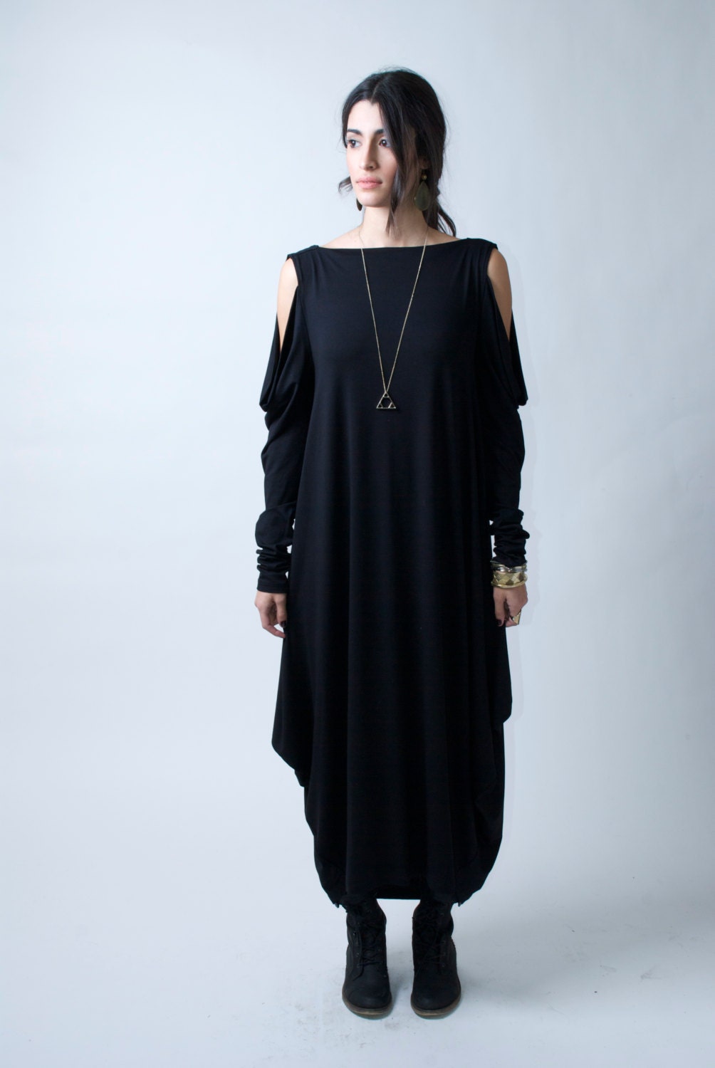 XXL Dress / Plus Size Dress / Black Dress / Draping Dress