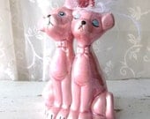 Les Chats. French Tres Chic Cats. Wedding Cake Topper. Bride and Groom. Pink Ceramic Cat Couple.